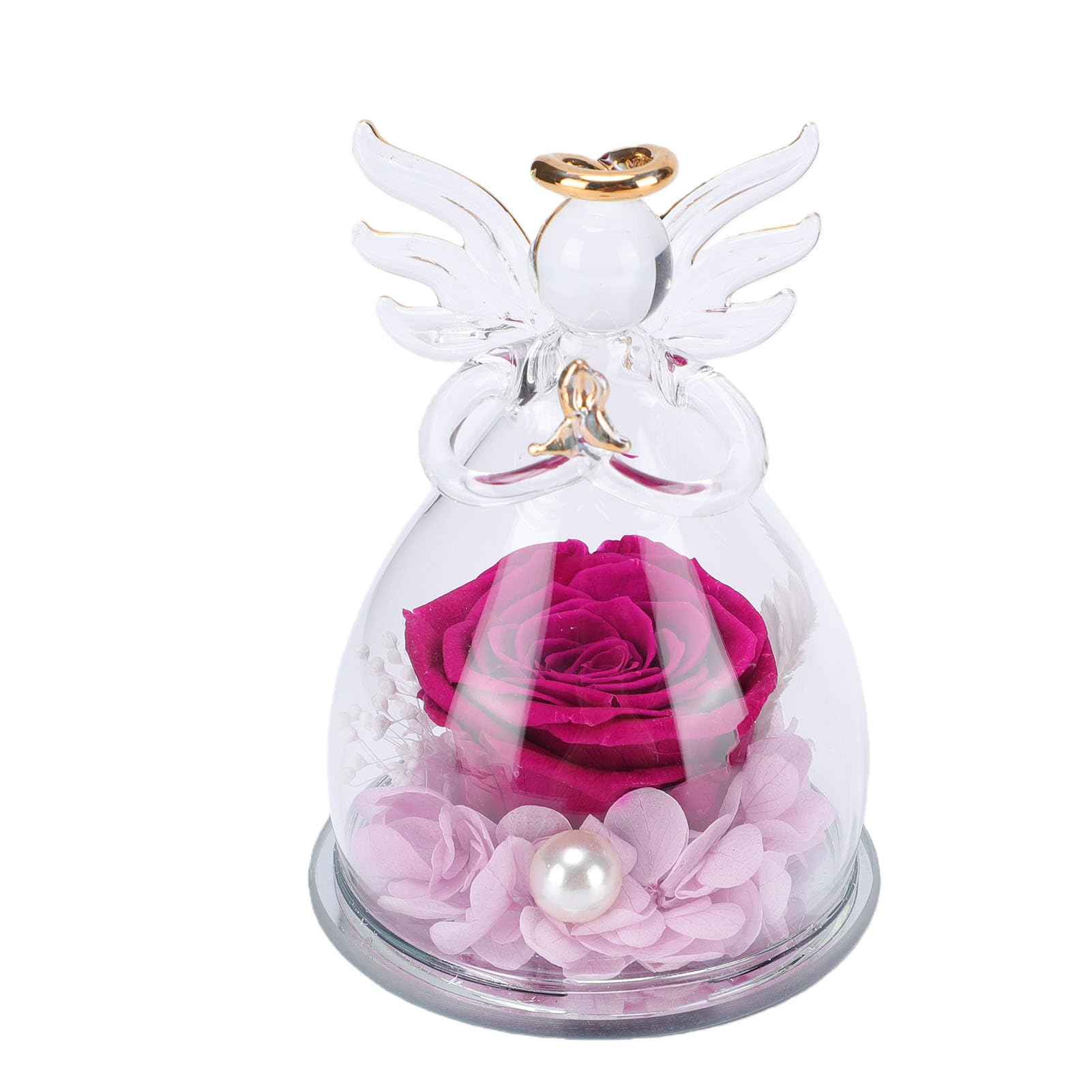 Rosa natural preservada con cúpula de cristal duradera y tarjeta de deseos personalizada