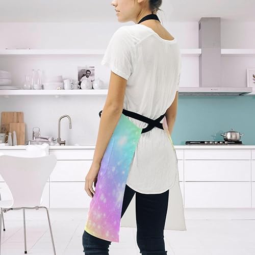Miniatura 3 de RPLIFE Delantal de cocina para mujer, diseño de arco iris con purpurina y bolsillos, delantal de chef impermeable, delantal de peluquería