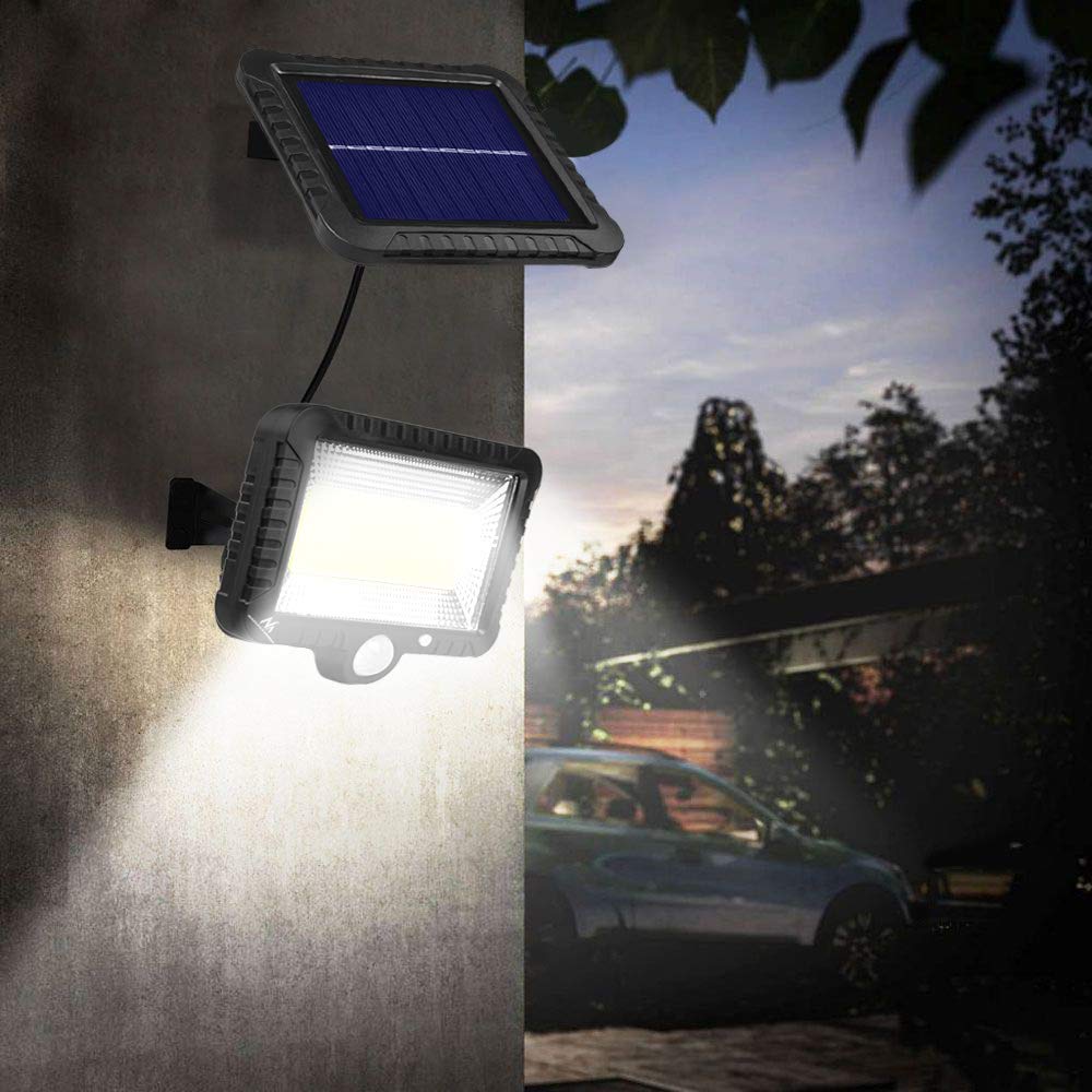 Maclean Set di 4 Faretti LED a Energia Solare con Sensore di Movimento e Crepuscolo, 5 W, 400 lm, Luce Bianca Fredda 6000K, IP44, Illuminazione Wireless per Giardino e Ingresso, Cavo 5m
