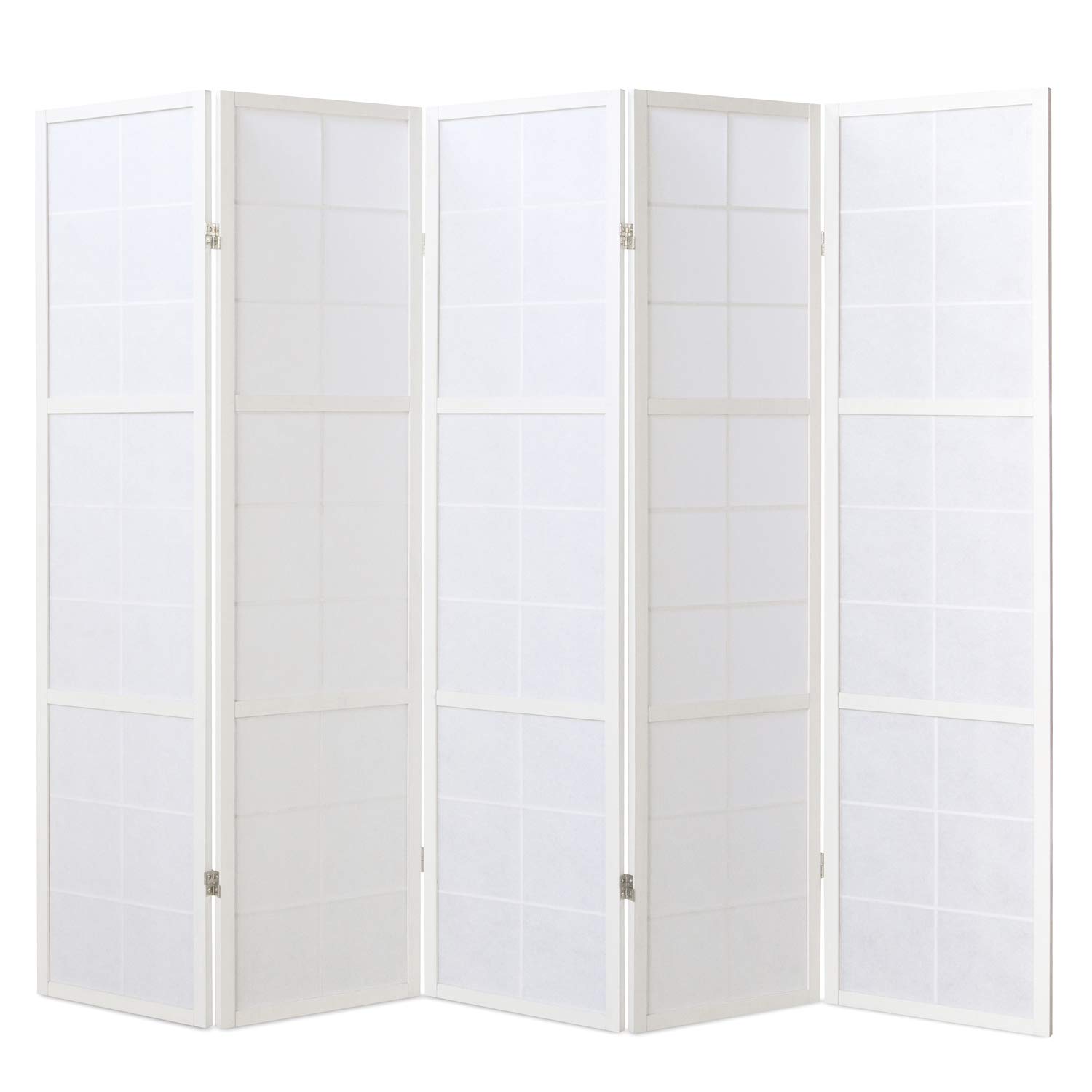 Paravent Japonais Shoji Bois Blanc et Papier de Riz - 5 pans - L217,5 x H178,6 cm -PEGANE-