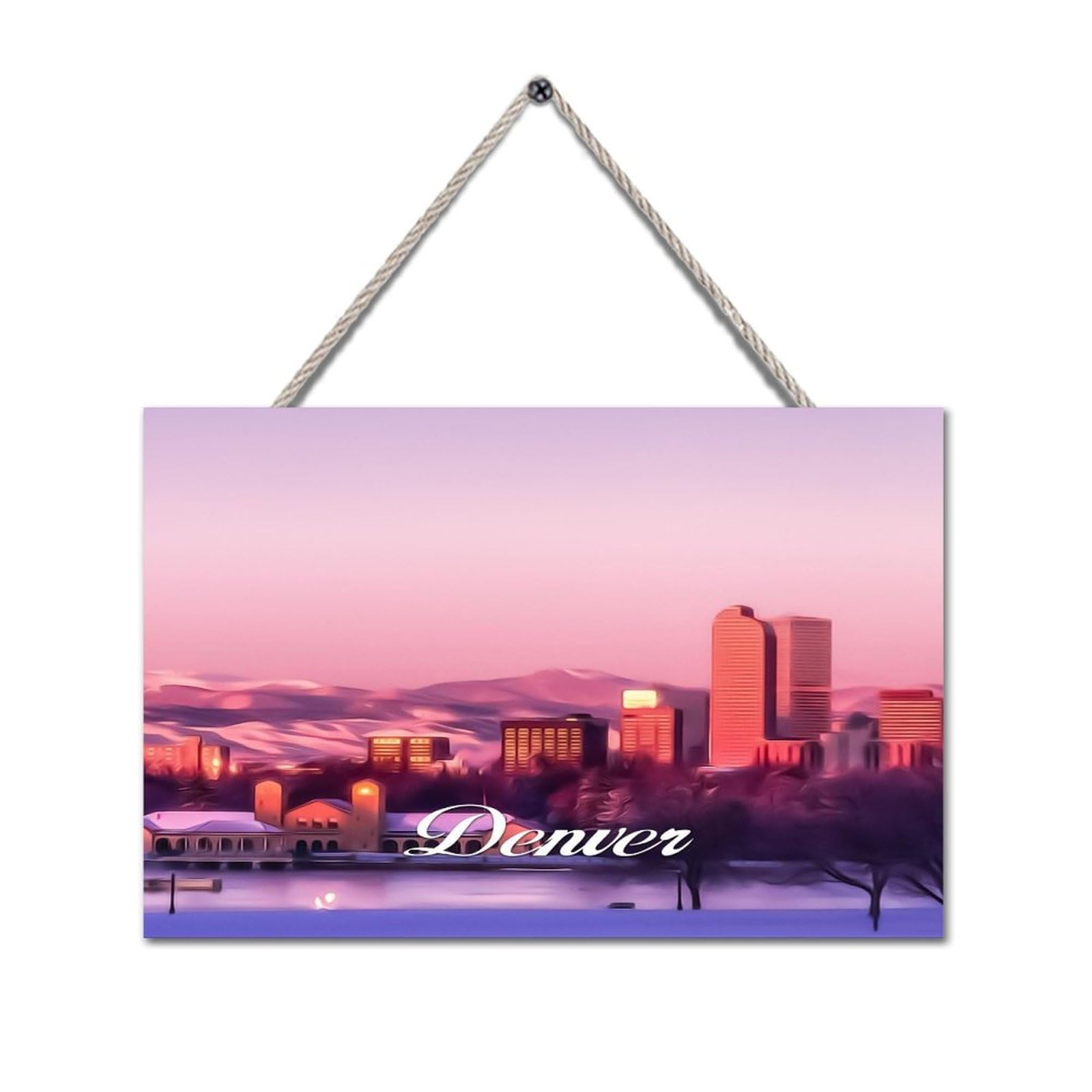 Colorado State Denver 6×10in Wood Sign Denver City Skyline Landscape Wood Hanging Sign Plaque Decorative Wall Art Decor Garden Bar Cafe Man Cave Beach House Decor New Home Gift
