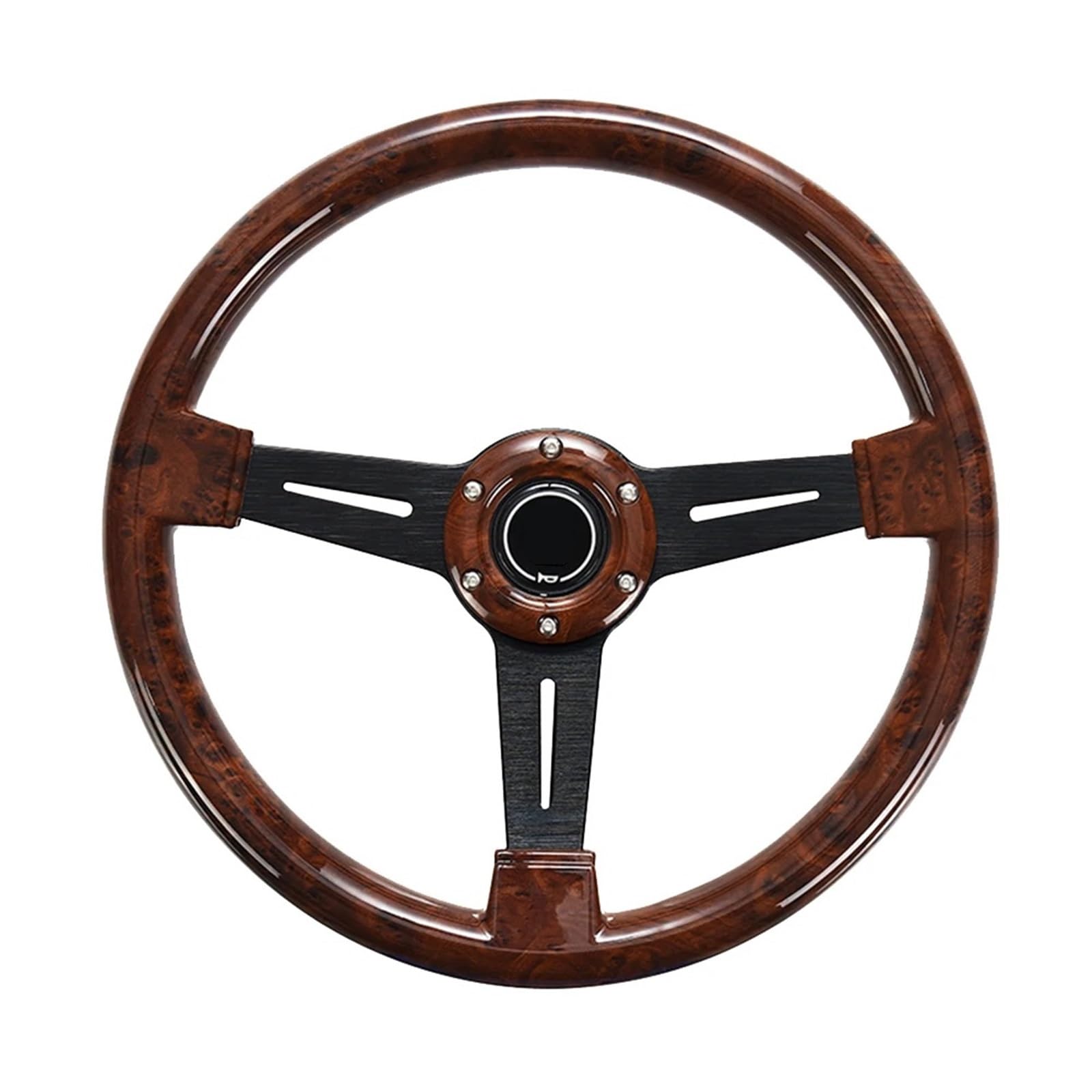 Volante per Auto Volante da Corsa con venature del Legno da 14 Pollici, Volante Sportivo da Drifting retrò Deep Corn da 350 mm, Universale(B)