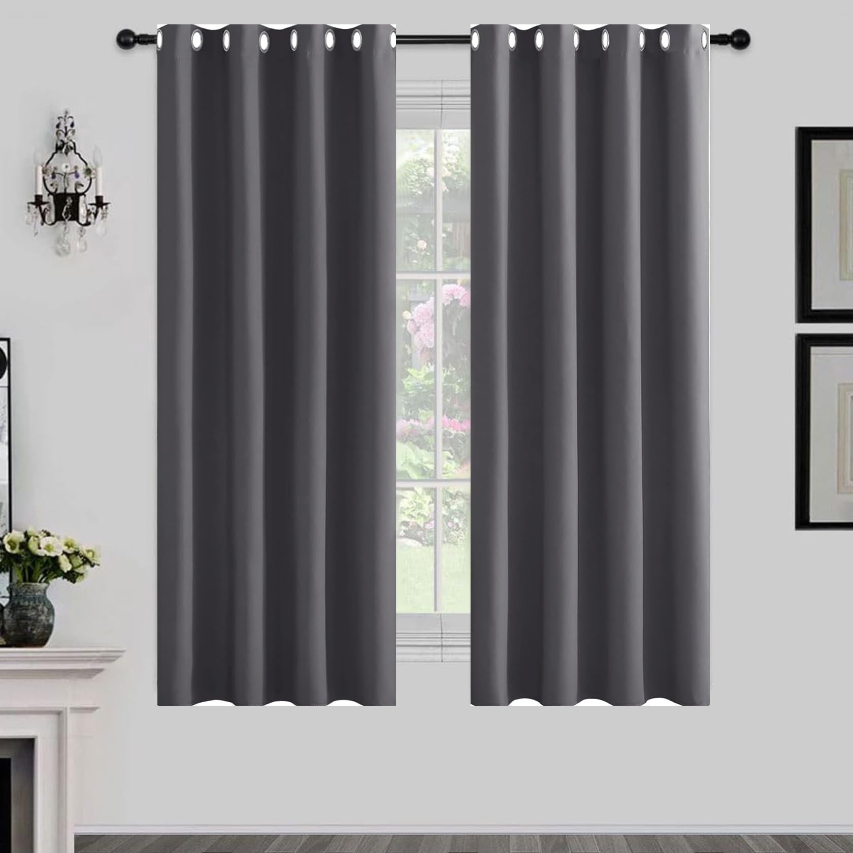 Vorhänge Blickdicht mit Ösen 110 x 65 cm Dicker Stoff Thermovorhänge Gegen Kälte Gardinen Vorhang Blickdicht mit Ösen 2Er Set für Fenster Wohnzimmer, Dunkelgrau