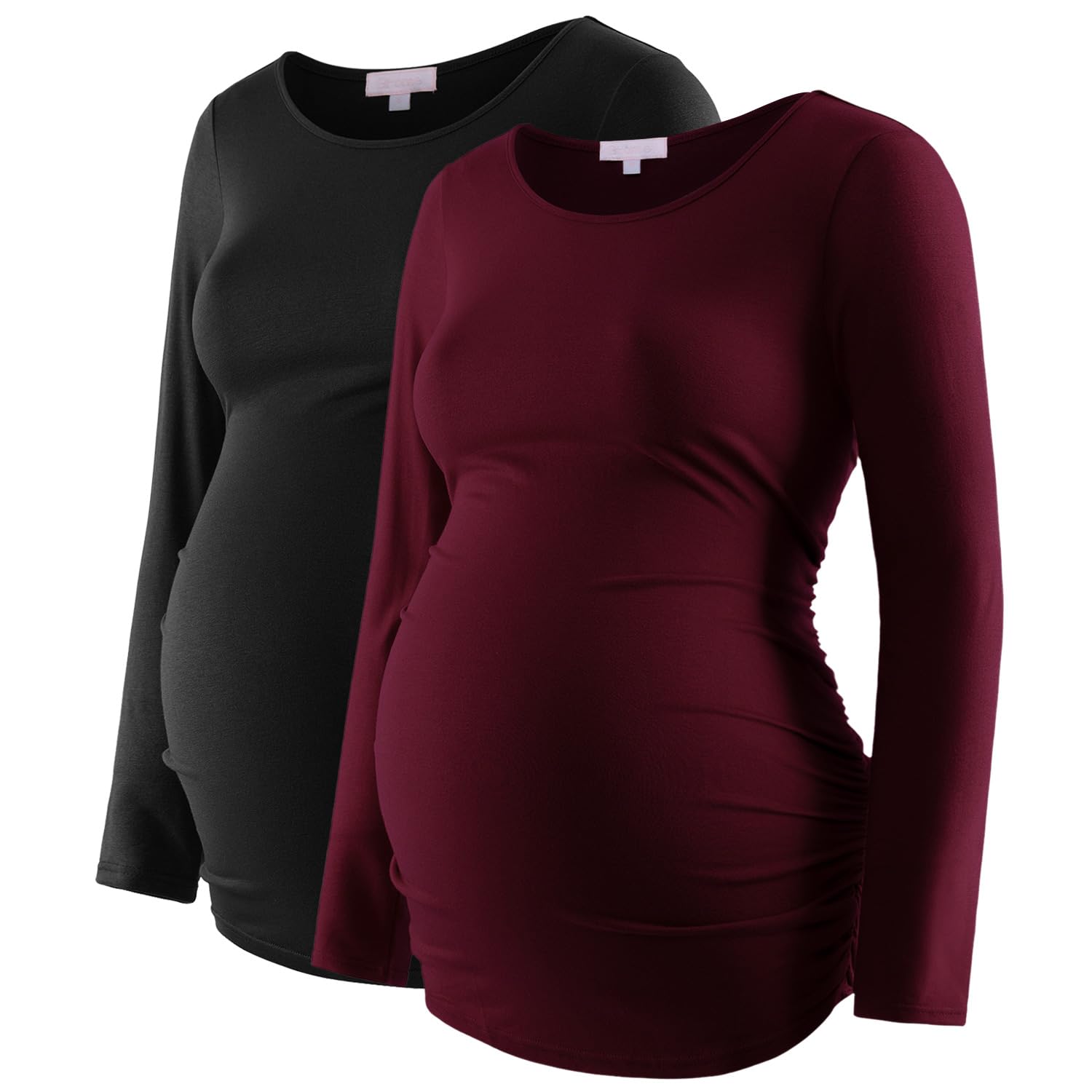 Maternity Shirt Long Sleeve Basic Top Ruch Sides Bodycon Tshirt for Pregnant Women