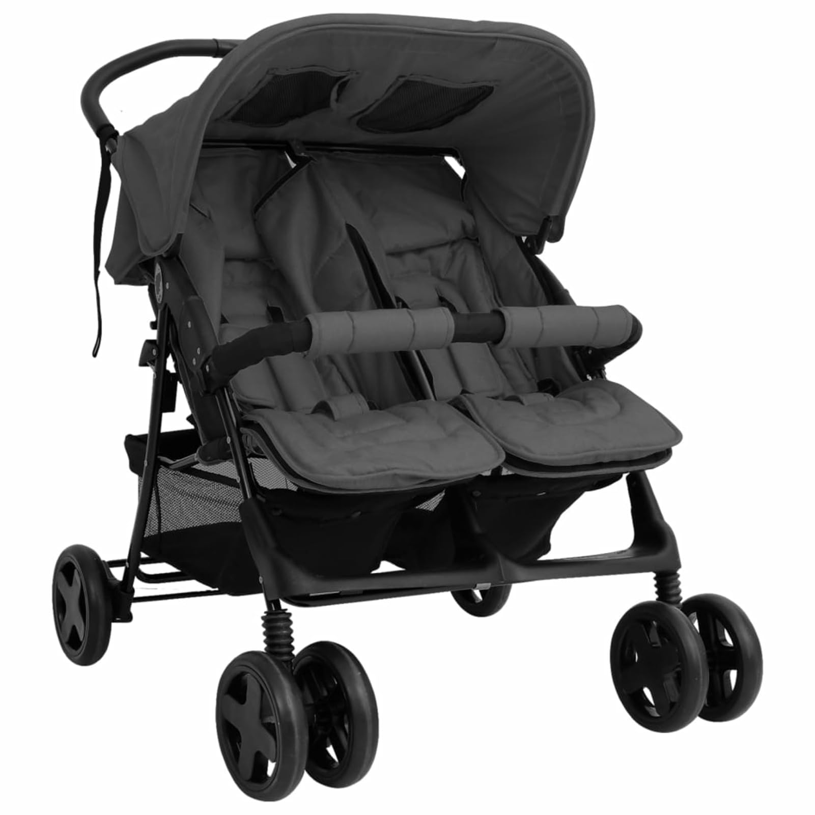 Passeggino Gemellare Grigio Scuro in Acciaio,Bebè e bimbi,Trasporto bebè,Passeggini-10342