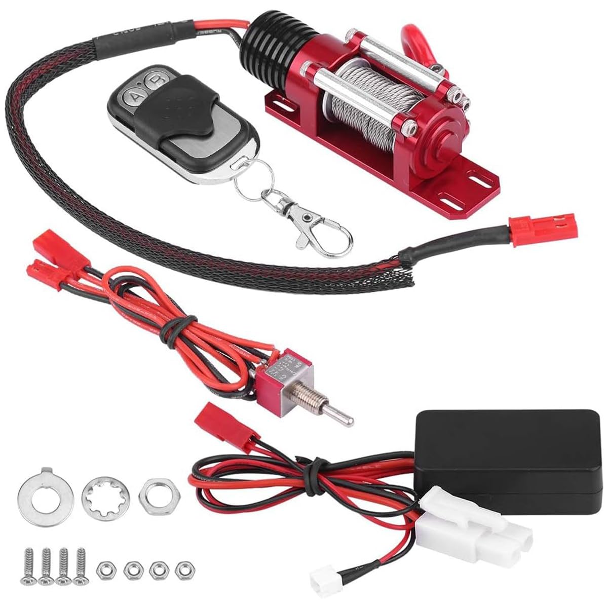 Sarini RC Winch 1/10 Escala Crawler Winch Remolque Modelo Coches Vehículo Inalámbrico Metal Winch Control Remoto Kit Simulación Coche Winch 1:10 Accesorios Controlador