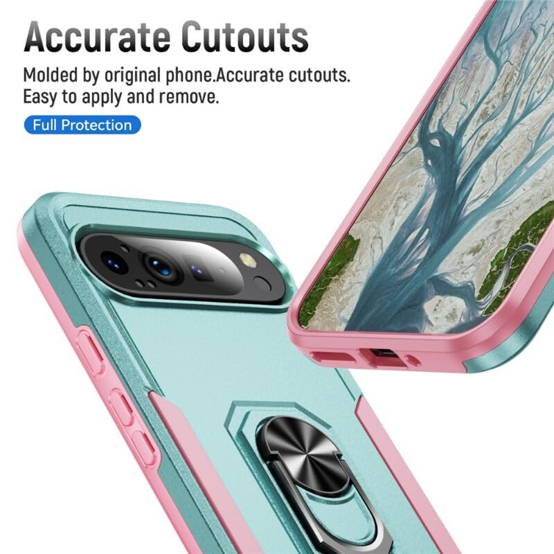 Generic Funda compatible con Google Pixel 9 (color: morado) con soporte de anillo de silicona dura de doble capa