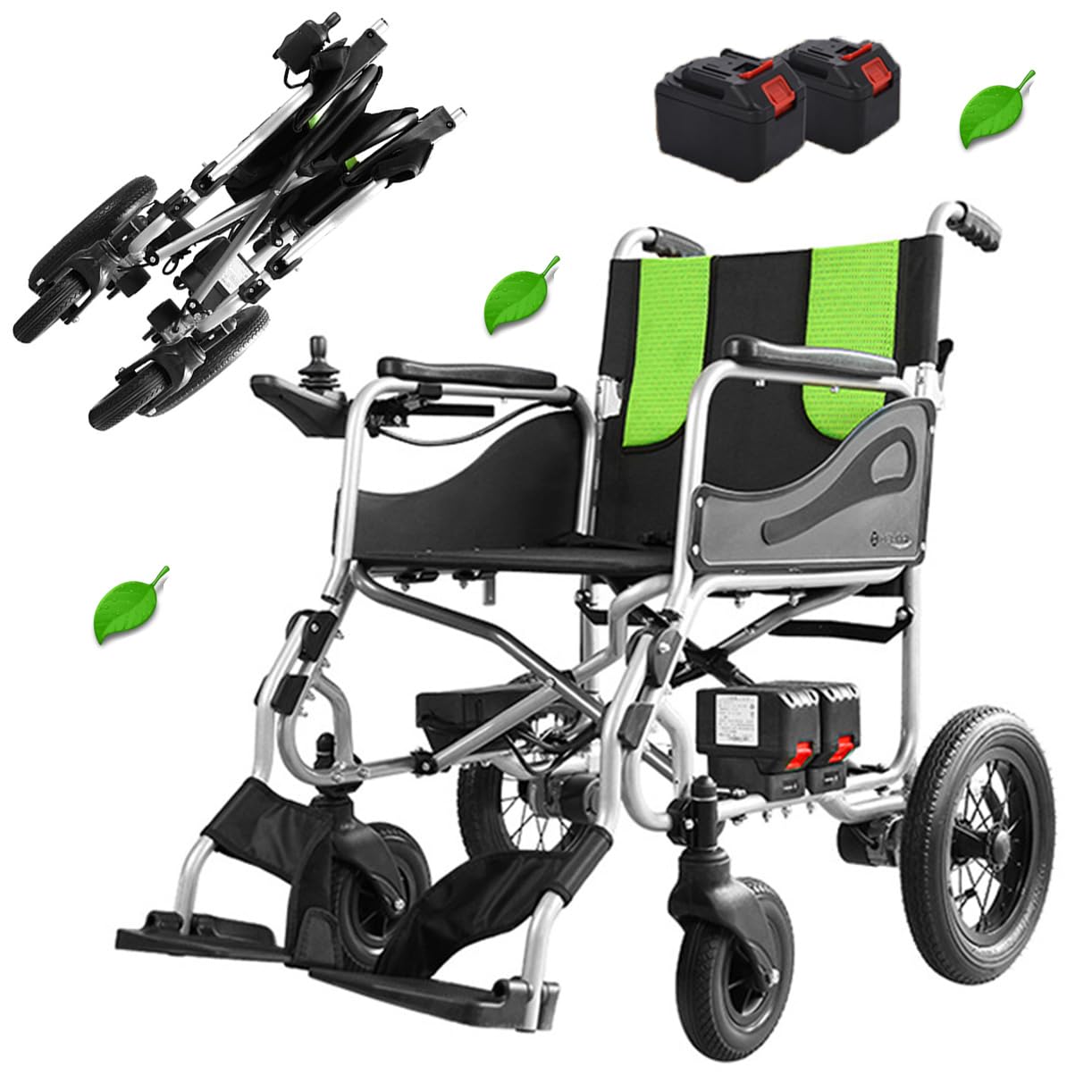 Silla de ruedas eléctrica plegable ligera para adultos, 2 baterías extraíbles, marco de aleación de aluminio, soporta hasta 100 kg, ideal para movilidad en interiores y exteriores