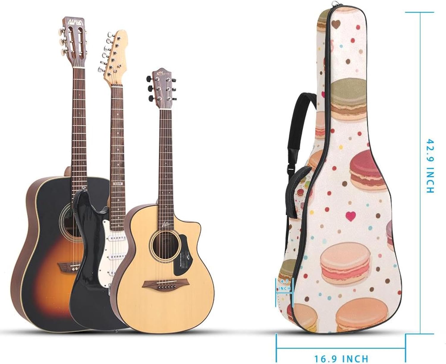 Colorful Desserts Guitar Bag 40 41 42 In 2 Pockets Guitar Case Waterproof Guitar Case Resistent Oxford Cloth 0.4 In Extra Thick Sponge Padded for Acoustic Guitar