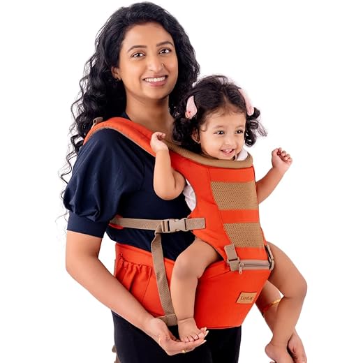 LuvLap Royal Hip Seat Baby Carrier with 4 Carry Positions, Baby Carrier with Hip seat for 6 to 24 Months Baby, Adjustable New-Born to Toddler Carrier, Max Weight Up to 15 Kgs (Orange)