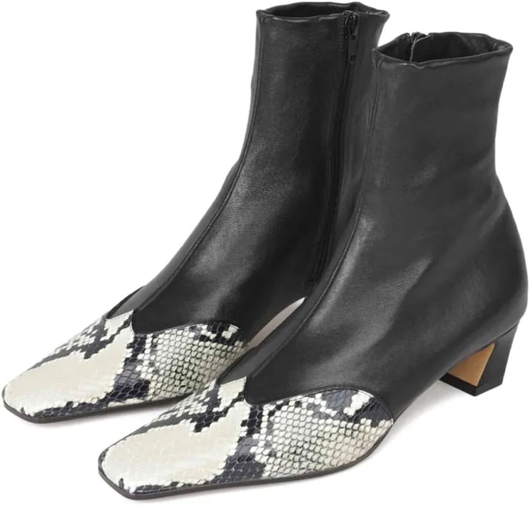 Maiyang Women Square Toe Side Zipper Ankle Boots Fashion Low Chunky Heel Stretchy Booties Comfortable Party Casual Dress Short Boot Size 4-16 US