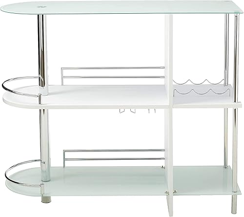 Miniatura 3 de Kings Brand Furniture - Mesa de bar con dos estantes de vidrio templado, blanco y cromado