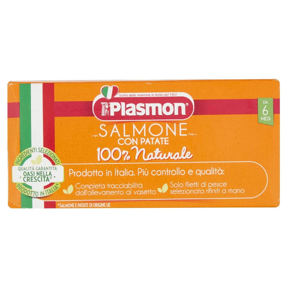 Plasmon Omogeneizzato Pesce Salmone con Patate 80g 24 Vasetti Con Ingredienti selezionati, 100% naturale, senza amidi e sale aggiunti