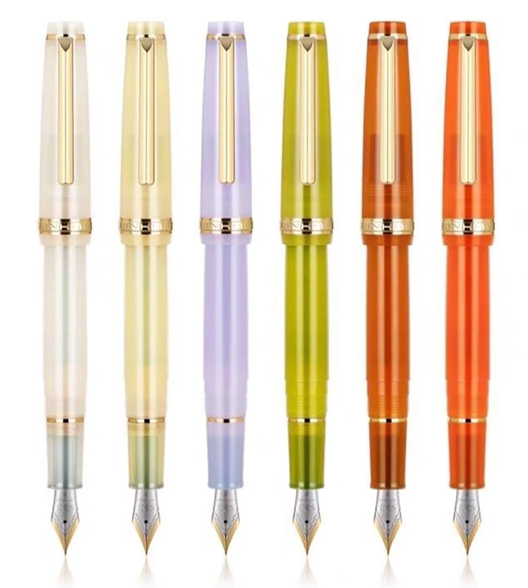 xiaoyu lot de 3 Jinhao 82 stylo plume acrylique, plume iridium, attributs dorés, convertisseur d'encre, stylo à écriture transparente classique et fluide, plume extra-fine (0,38 mm)