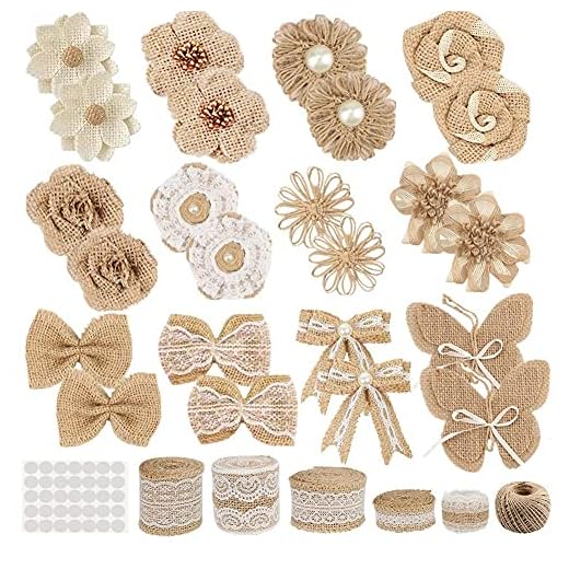 29+ Elegant Fall Wreaths to Enhance Your Home Decor 6 GUIFIER 30PCS Burlap Hessian Flowers Set, Include 24 Burlap Flowers and Bowknots, 5 Lace Burlap Ribbon Rolls,1 Twine Ribbon and Glue Point for Wedding Party Decor Home Embellishment DIY Crafts