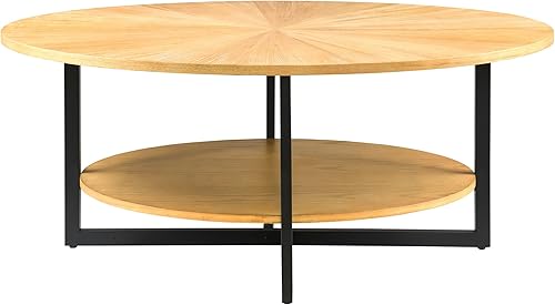 MODERION KFZ1811 - Mesa auxiliar ovalada con estante de almacenamiento, 43.3 pulgadas, mesa central de sofá de granja con parte superior en forma de