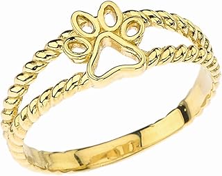 Elegant 14k Yellow Gold Openwork Dog Paw Print Double Rope Ring (Size 12)
