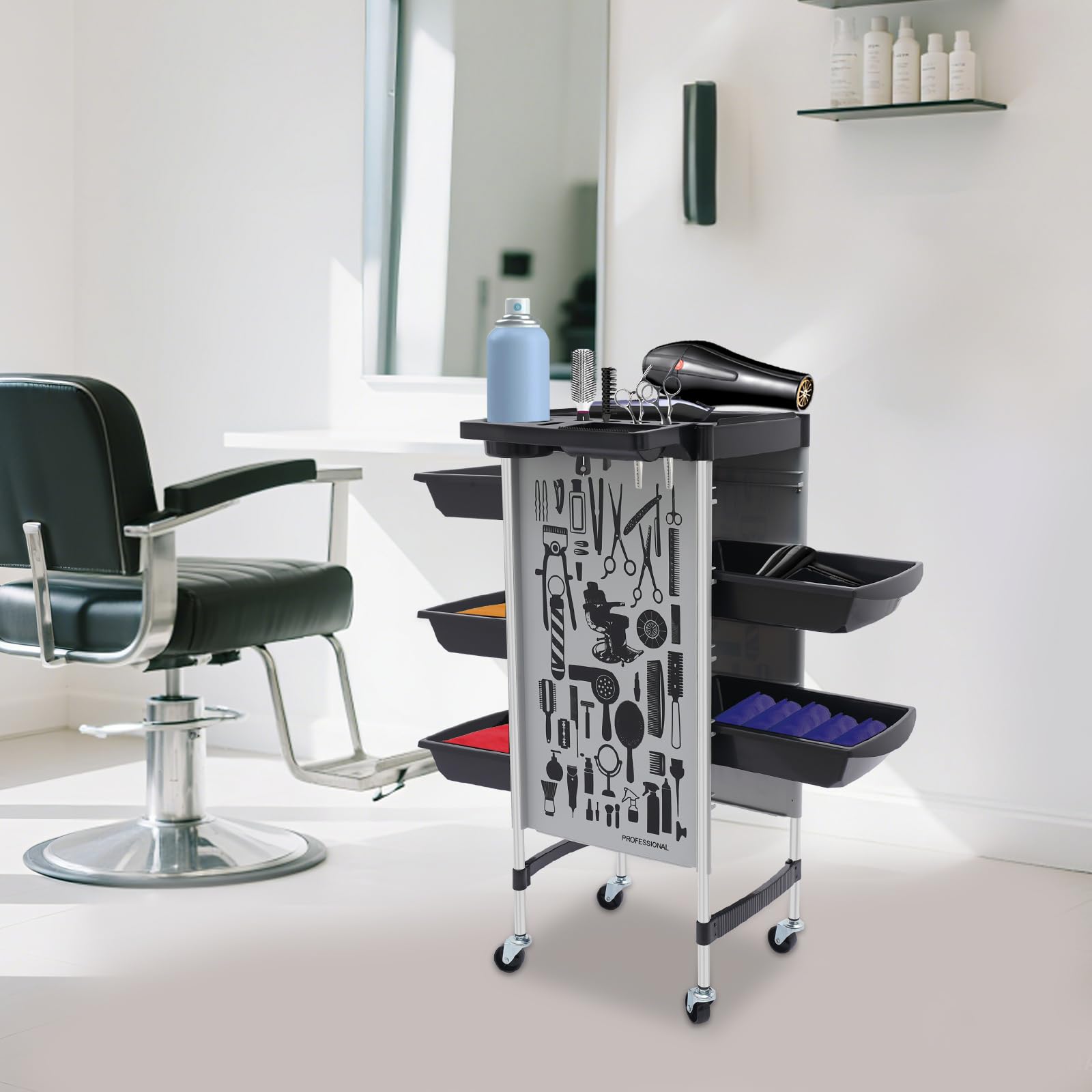 Carrito de peluquería con 5 cajones, de polipropileno, 36 x 90 cm