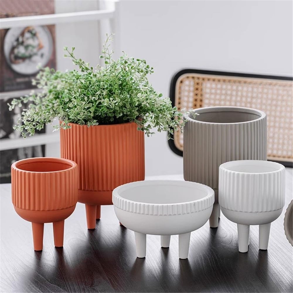 Doniczki z trójnożnym blatem doniczka na rośliny, o teksturze linii, ceramiczna doniczka, do pokoju, balkonu, ogrodu, biura, pojemnik na rośliny, ceramiczne doniczki (biały)