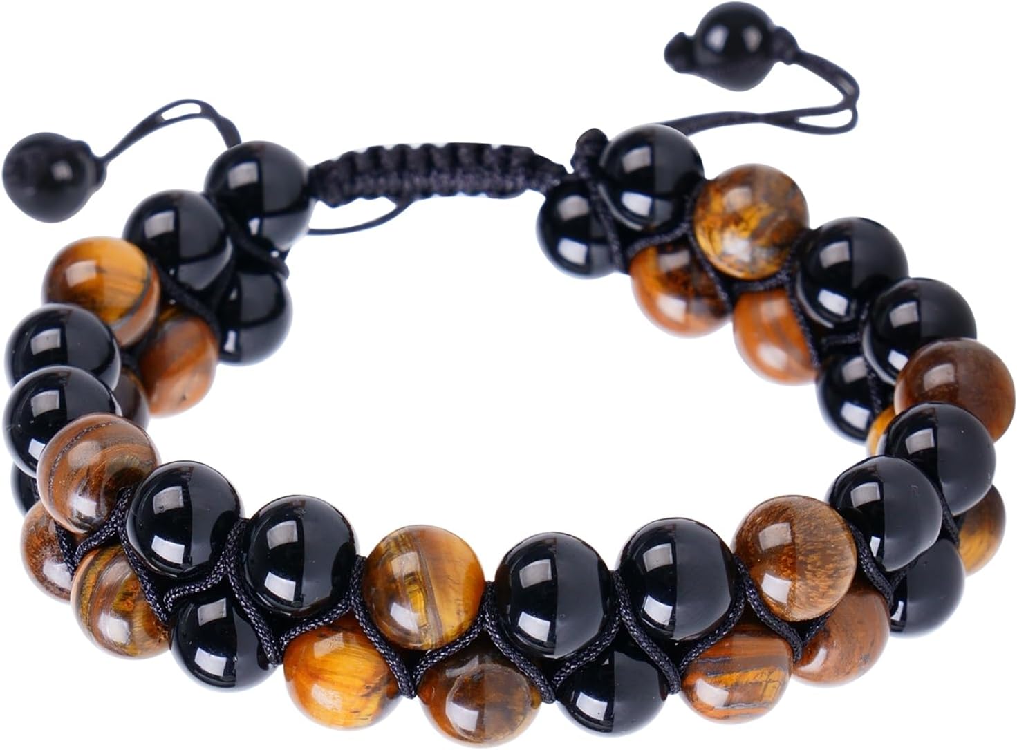 Handmade Double Protection Bracelet - Men & Women's Crystal Bracelet with Tiger Eye, Hematite - 8mm Natural Stone Beads Bring Good Luck, Prosperity, Happiness