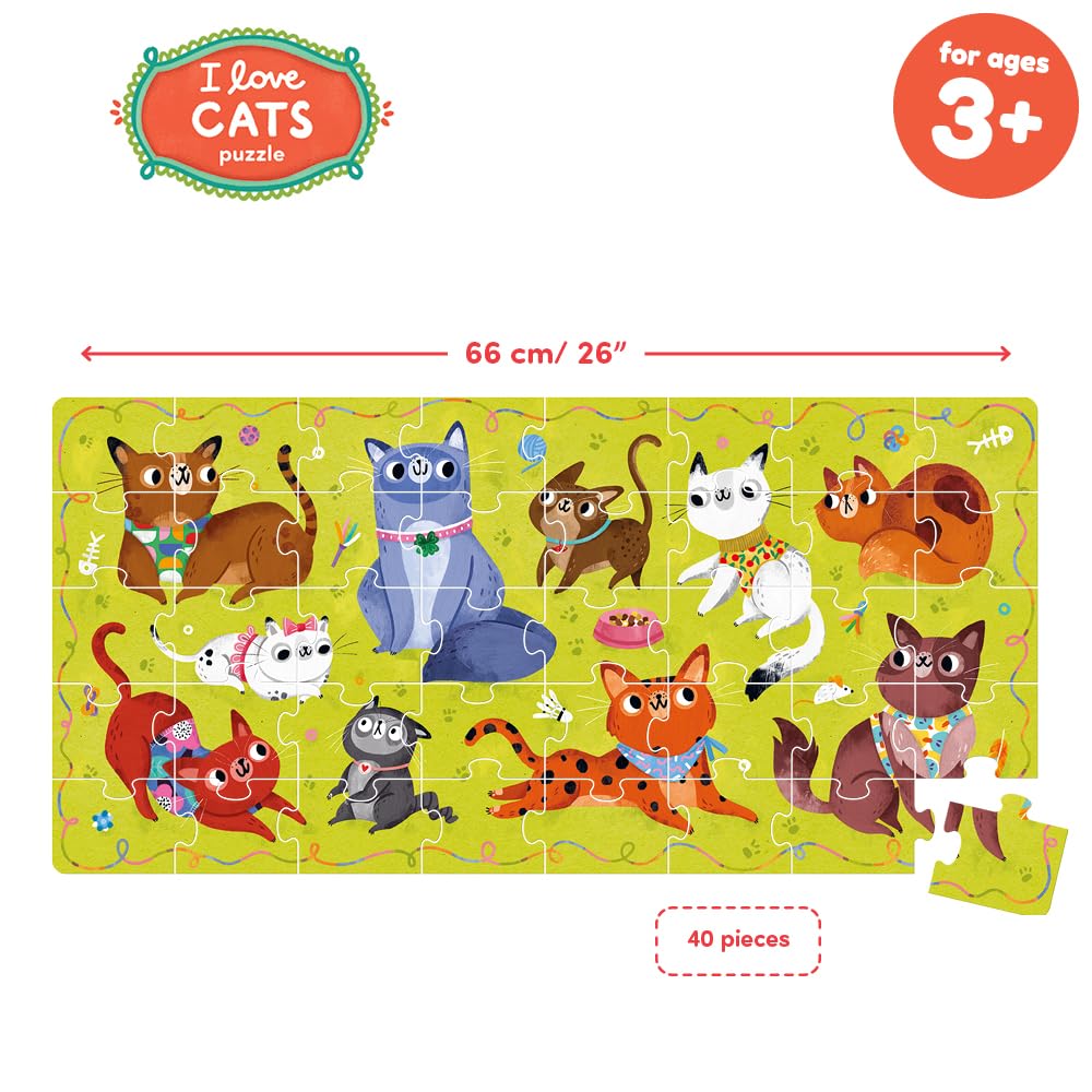 Puzzle de Sol « I Love Cats » pour Enfants – Comprend 40 Grandes pièces avec Une Grande Taille terminée de 66 cm et 32 cm – pour Enfants de 3 Ans et Plus