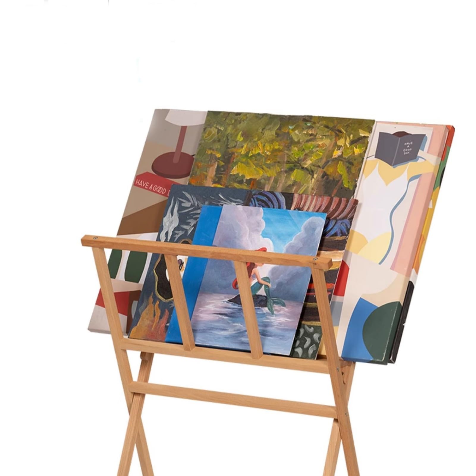 Soporte de madera móvil para almacenamiento de obras de arte y pintura, caballete de estudio ajustable para herramientas de pintura y proyectos de arte para adultos