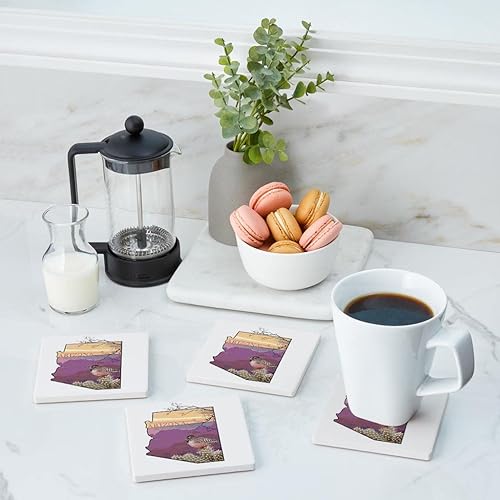 Miniatura 4 de Arizona Coaster, Joyride Home Decor 4 posavasos de cerámica, posavasos cuadrados de 4 pulgadas, juego de 4, parte trasera de corcho antideslizante,