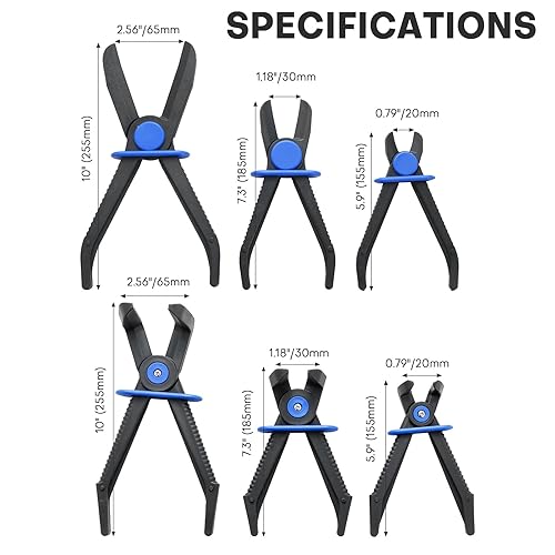 Miniatura 3 de Juego de 6 alicates de abrazadera de manguera, alicates rectos y de 90 ángulos para mangueras flexibles y de freno, líneas de combustible