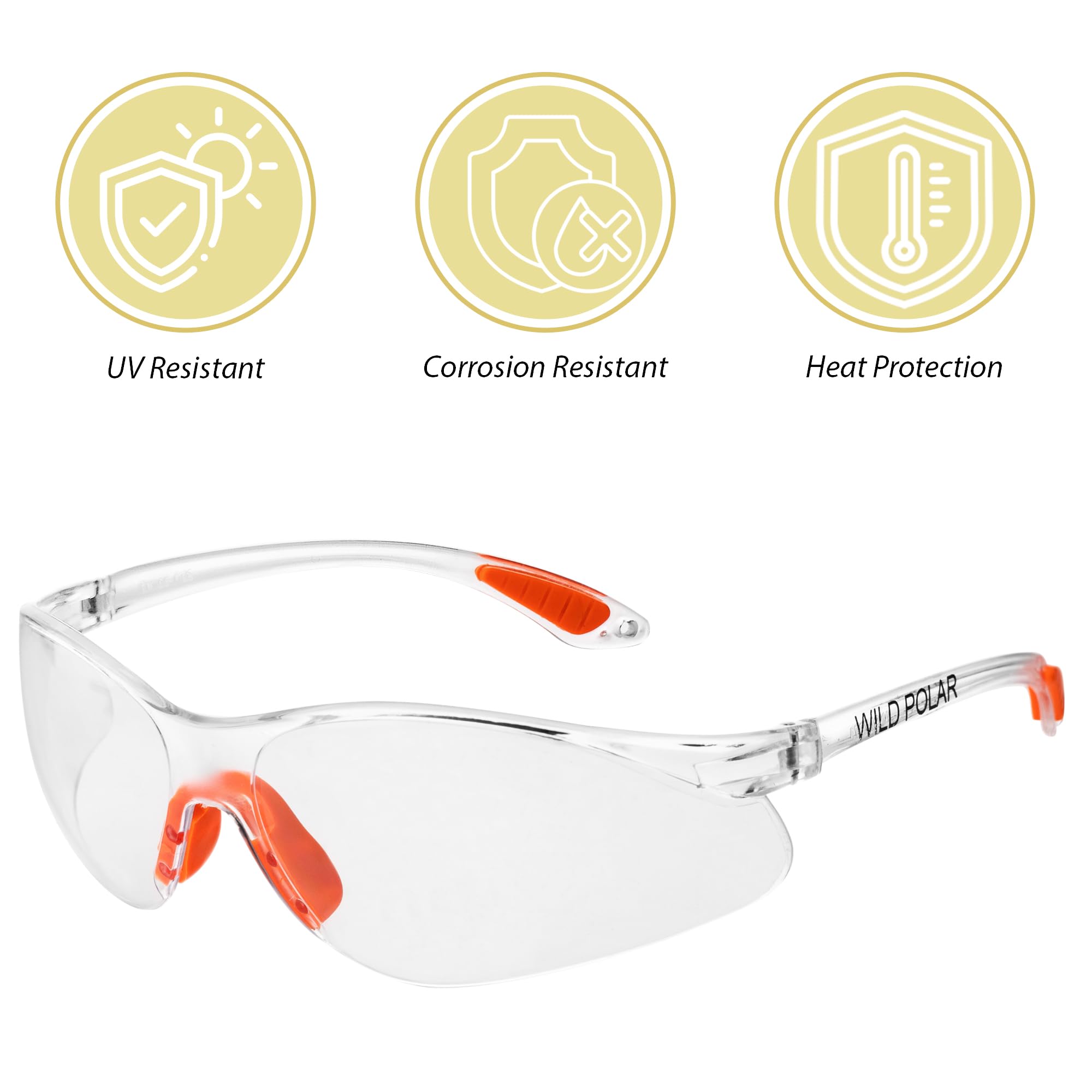 Wild Polar Safety Glasses, Clear Lenses, Anti-Fog Eye Protection Goggles with Orange Nose and Ear Grips, 12, 24 & 48 packs - Image 4