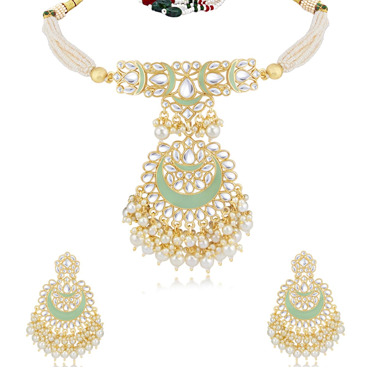 See full amazon price history chart for Sukkhi Delicate Kundan Gold Plated Pearl Mint Choker Necklace Set for Women Sukkhi Delicate Kundan Gold Plated Pearl Mint Choker Necklace Set for Women (B09498XPR7) Amazon Price History, Amazon Price Tracker