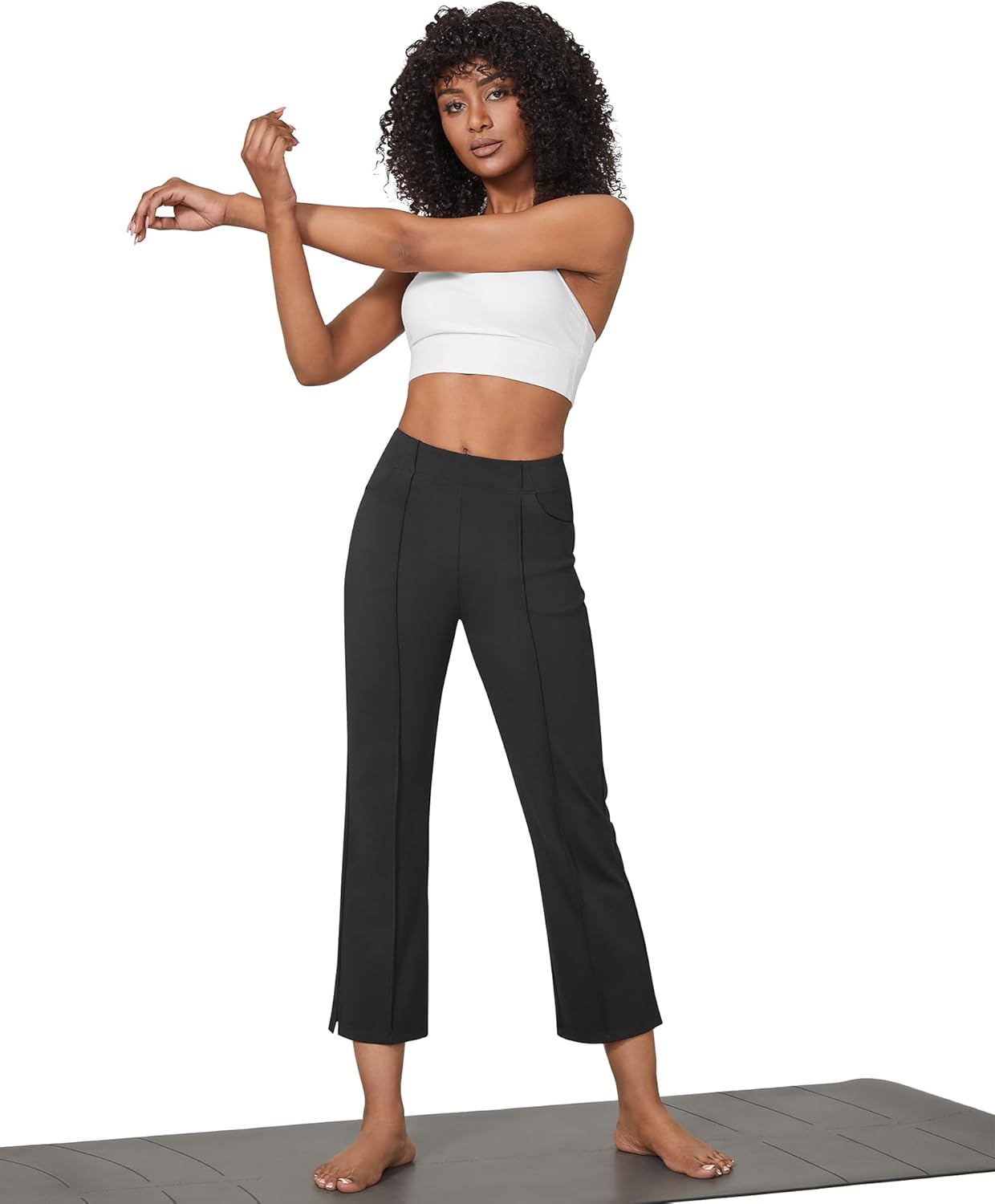 G4Free Yoga Work Pants Women Strechy Yoga Pants with Pockets Flare Ankle Slacks Casual Work Pants (Black,S,25") - Image 7