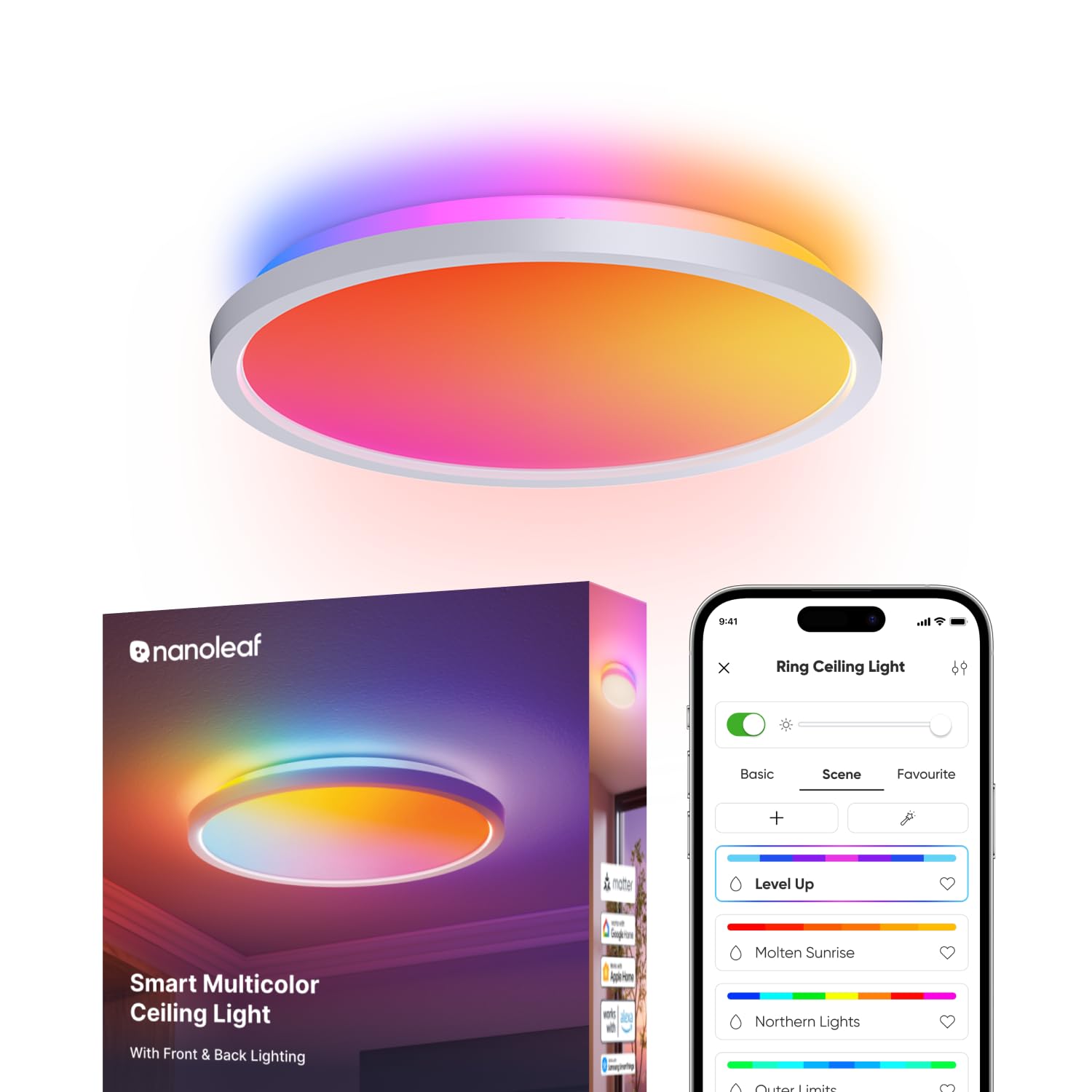 Nanoleaf LED Ceiling Light, Smart RGBICW Flush Mount, Dual-Sided Round