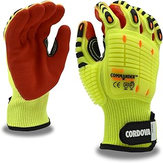 Cordova 7749XXL Commander Impact 13-Gauge Gloves, Hi-Vis HPPE/Glass/Steel Shell, Soft TPR Protectors, Red Sandy Nitrile Coating, Hook & Loop Closure, Cut Level A7, Impact Level 1, 2X-Large