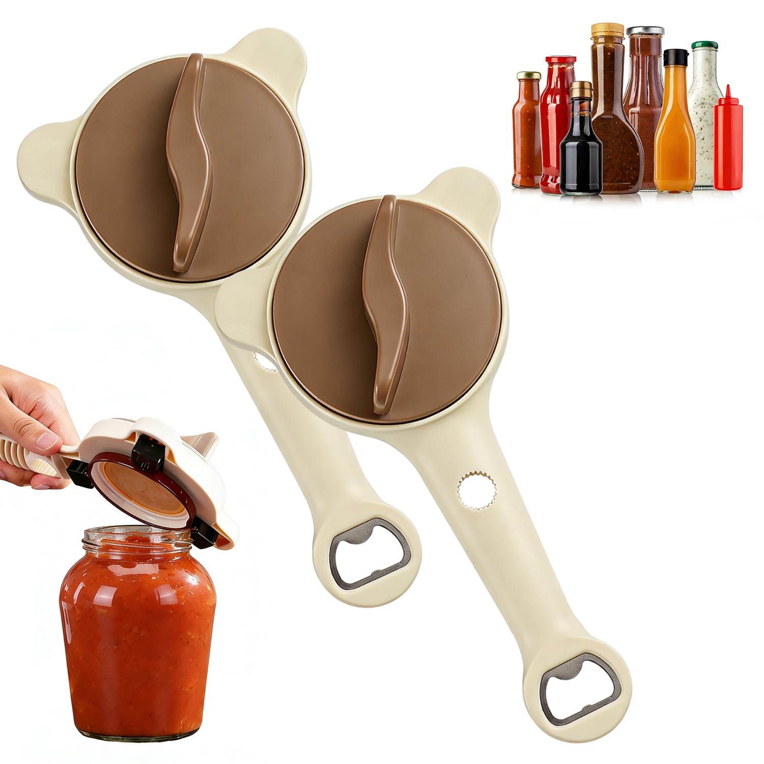 4 in 1 Multi-Purpose Jar Opener for Weak Hands, 2026 New Adjustable Three Claw Bottle Opener with Non Slip Teeth,Multi-Size Lid Opener for Kitchen Jars and Bottles (2PCS)