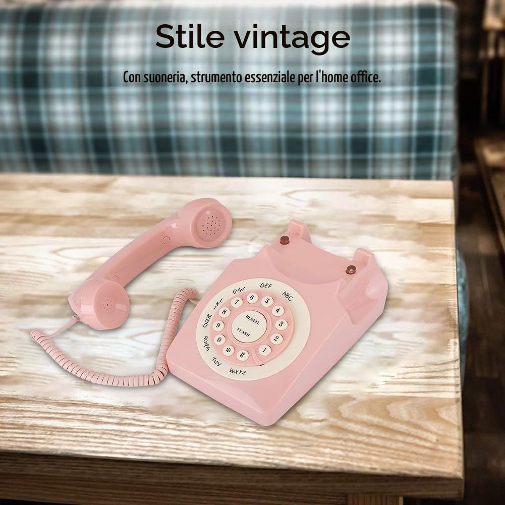 Telefono vintage rosa, telefono fisso retrò ad alta definizione di qualità per chiamate con filo Stile vintage per ufficio a casa Rosa classico europeo antico con filo con grandi
