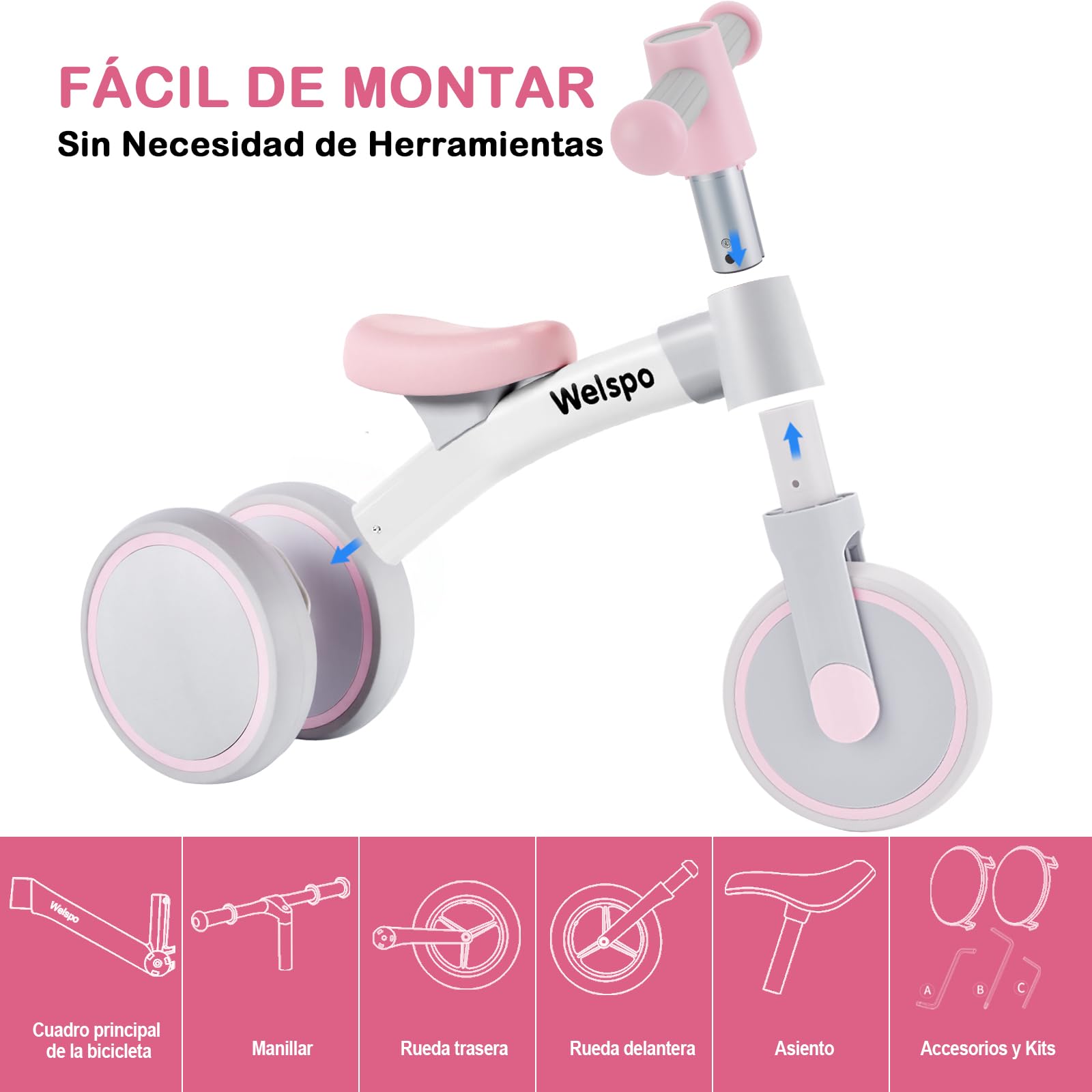 welspo Bicicleta de Equilibrio, Bicicleta Segura para Niños a Partir de 1 año, Bicicleta Bonita Resistente para Niños, Cómoda y Ligera para niños niñas como Regalo y Juguete