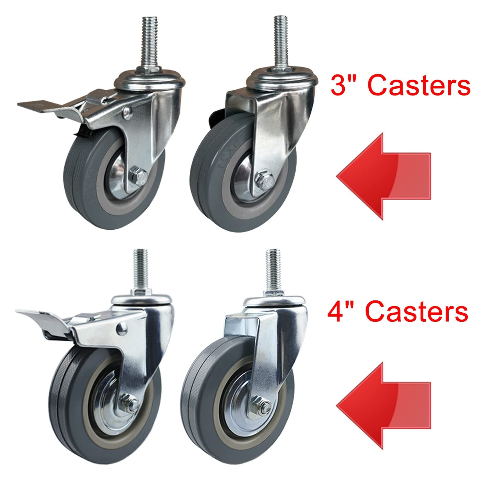 4pcs 75mm 100mm koła skrętne z Dubler Blokada Hamulec M10 M12 trzpień gwintowany do dużych obciążeń Zamienny do Hand Trucks Meble Work Tables