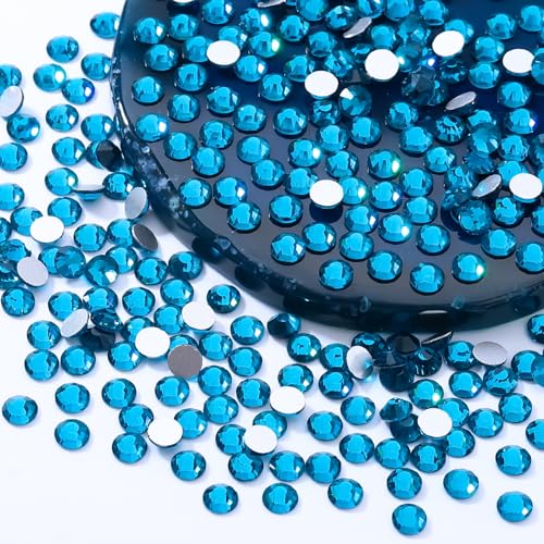 Image of Malachite Blue Flatback Rhinestones, Glass Rhinestones for Nail Art and Craft, Glue Fix, Loose Crystal Gemstones(Malachite Blue, SS12, 1440pcs, 2.9-3.0mm)