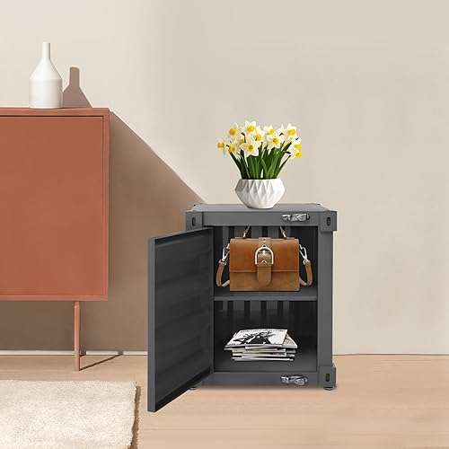 Miniatura 4 de Mesita de noche de viento industrial, gabinete de contenedor de metal de estilo retro con cerradura de combinación, mesa auxiliar de almacenamiento