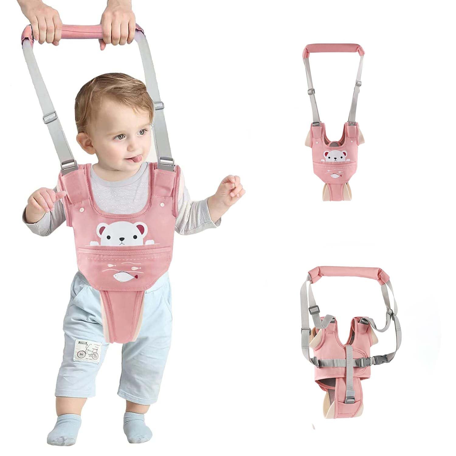 KIYUMI Baby Walking Harness Adjustable Handheld Kids Walker Helper Assistant Belt for Learning Walk Trainer Tool Walking Wing,Pink