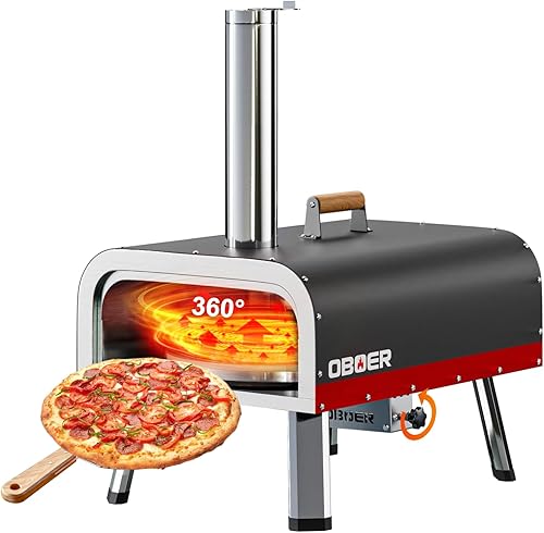 Glonerle - Horno de pizza multicombustible de 13 pulgadas, máquina de pizza a gas propano y leña con piedra giratoria de 360, horno de pizza de