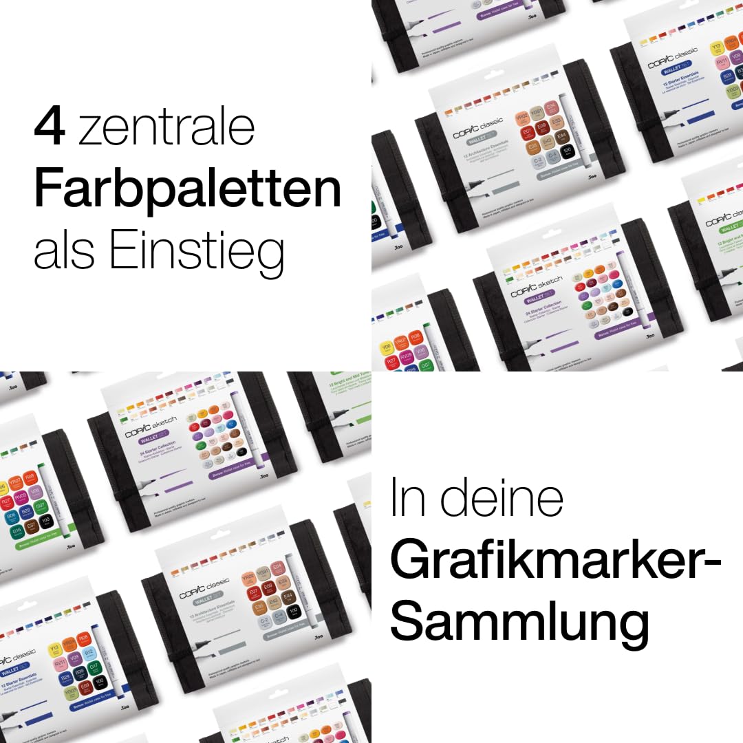 COPIC Classic Set "Architektur Farben", 12er Set im Wallet, Twin Marker mit einer mittelbreiten und einer feinen Spitze