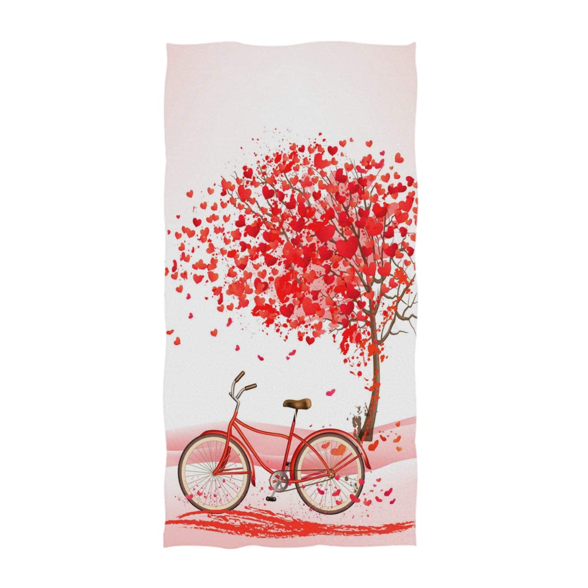 Naanle Stylish Valentine's Day Romantic Heart Tree and Bike Print Soft Absorbent Large Hand Towels Multipurpose for Bathroom, Hotel, Gym and Spa (16" x 30")