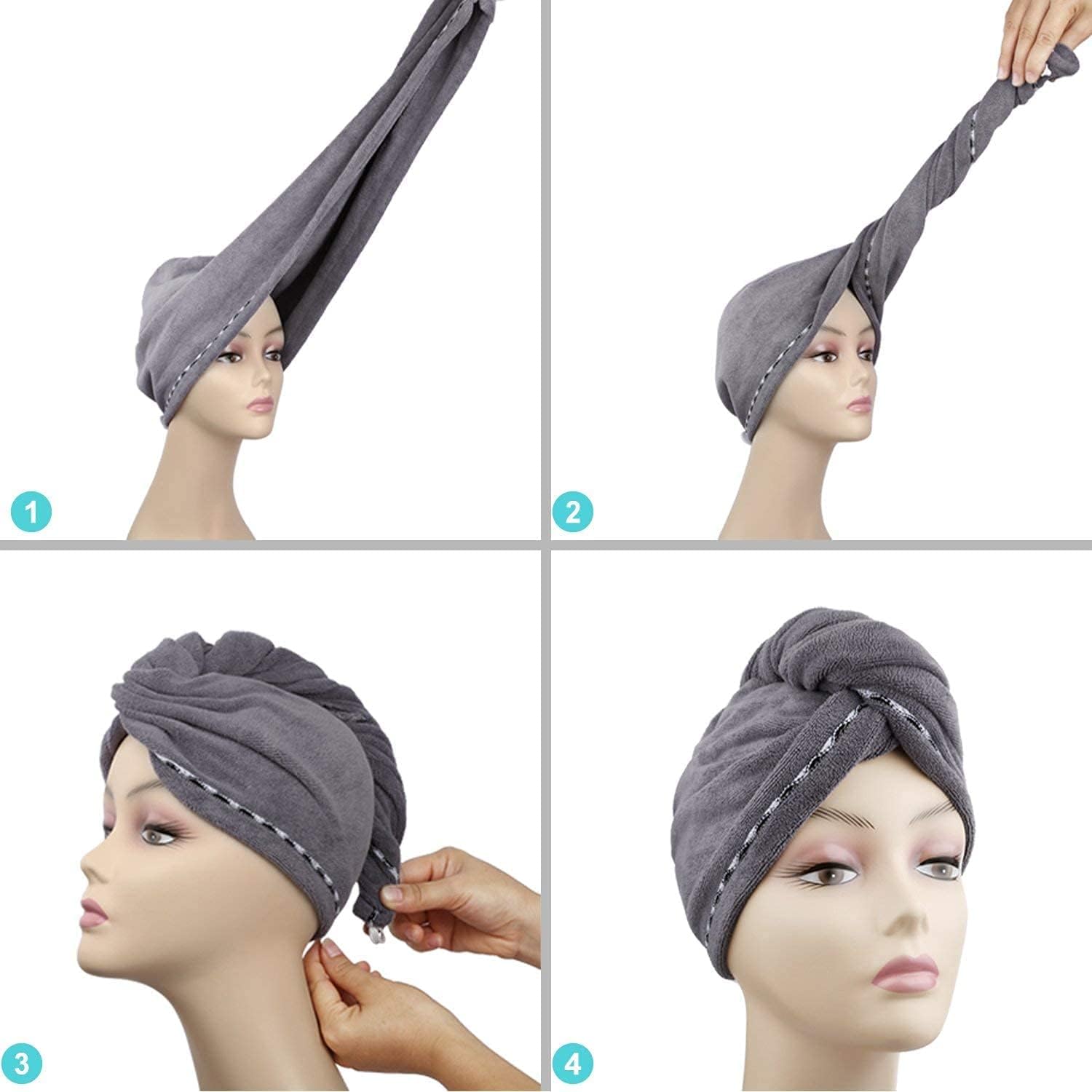 DHMAKER Microfiber Hair Drying Wrap Towel for Women (2 Packs) (Blue-Pink)