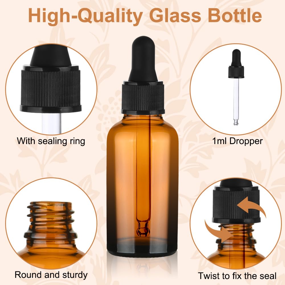 AYBUY Pipettenflaschen 6er Set - 30ml Braunglas Für ätherische Öle & Parfüm