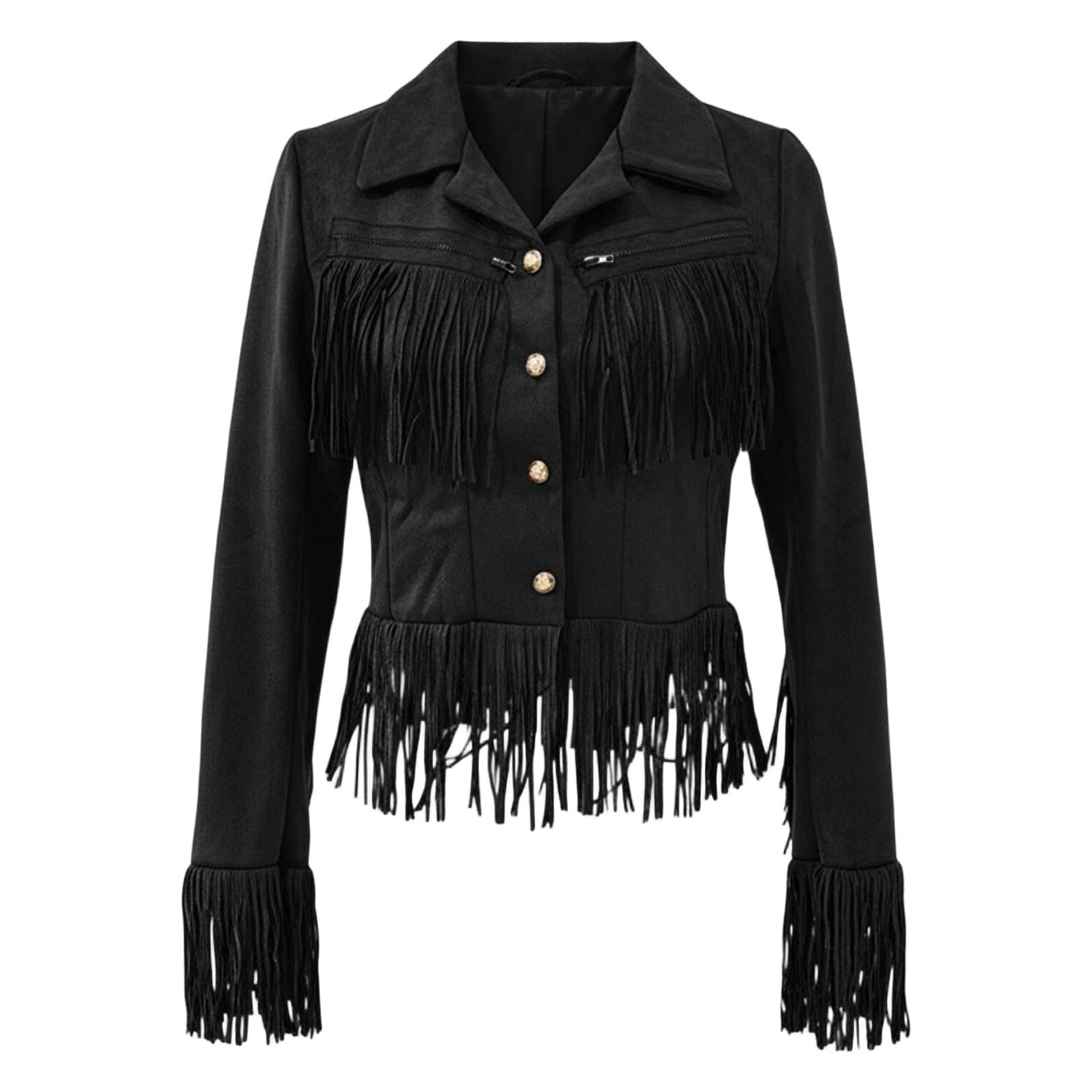 Chaqueta con Flecos, Solapa con Muesca, Corte Entallado, cinturón Recortado, Prenda Exterior para otoño e Invierno, Estilo Informal, Mujer, Moda
