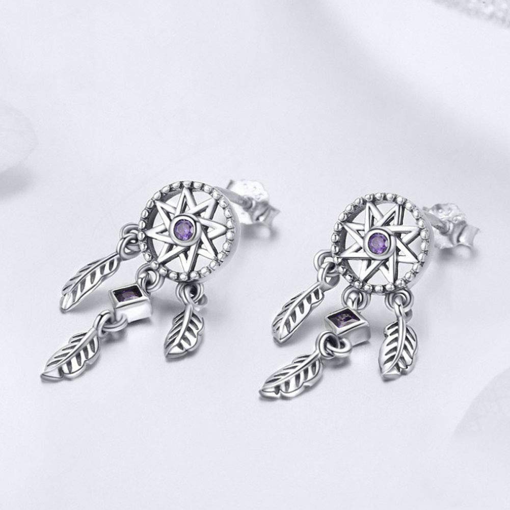 YCTTKDD Ohrstecker S925 Sterling Silber Lebensbaum Traumfänger Tropfenohrringe Temperament Dame Retro Schmuck Geschenke