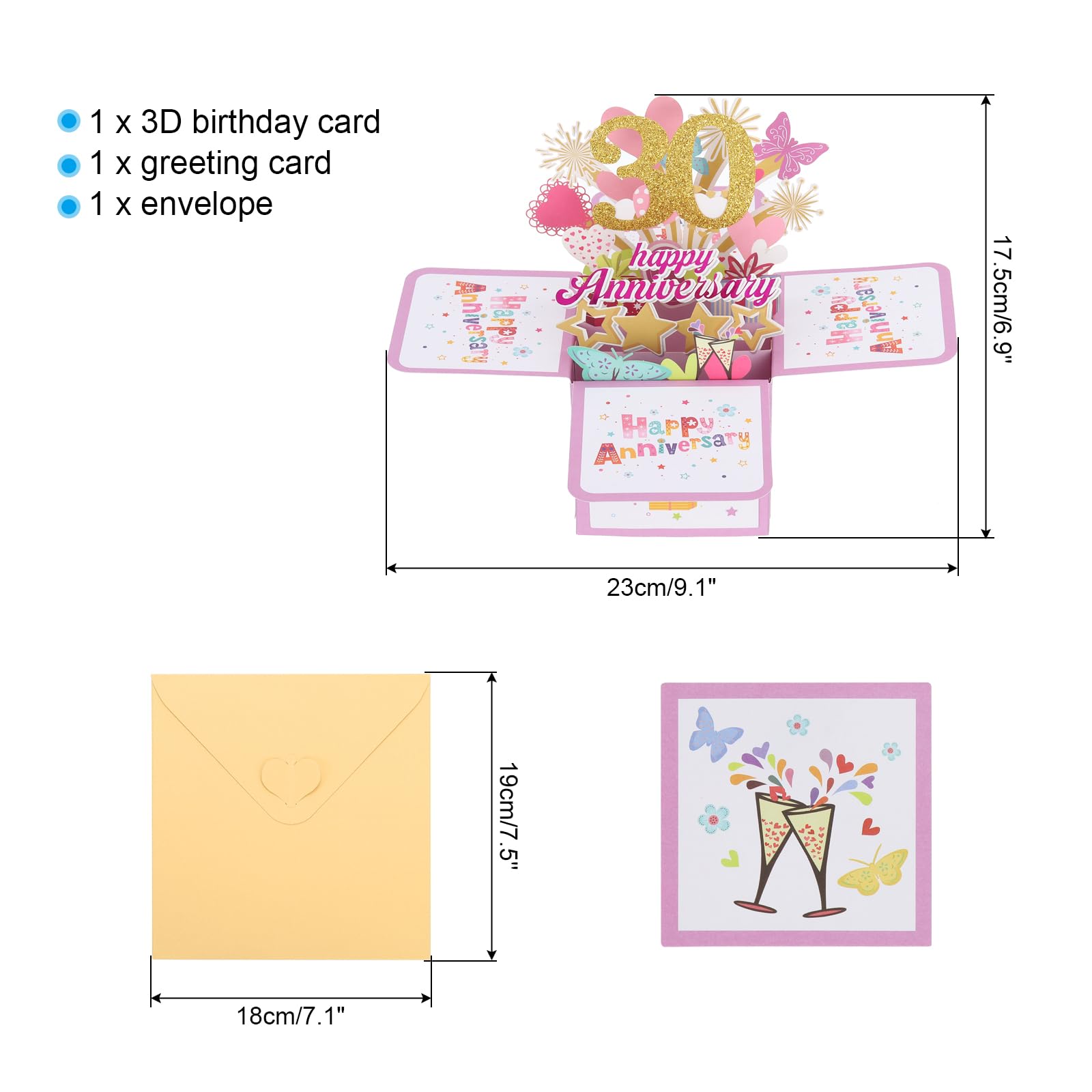 PATIKIL 30 Year Anniversary Card, Happy Anniversary Cards Wedding Anniversary Card for Wife Men Her Couple, Pink - Image 2