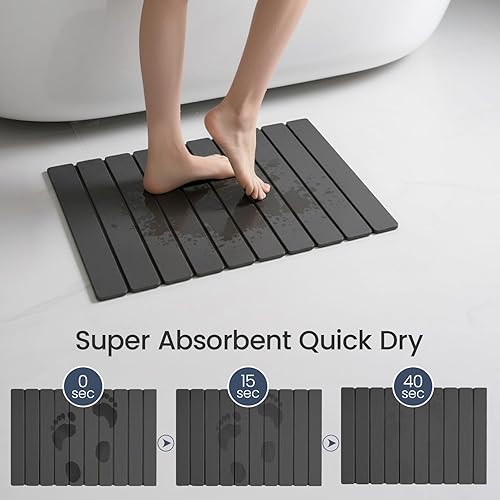 Miniatura 4 de Meowoo Tapete de baño plegable de piedra de 16 x 12 pulgadas, tapete de baño de tierra de diatomeas, antideslizante, de secado rápido, súper