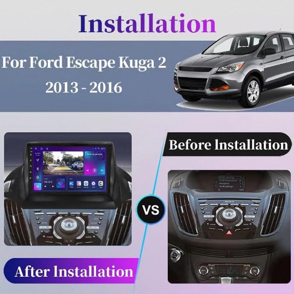 Bezprzewodowy Ekran Apple Carplay Android Auto dla Ford Escape Kuga 2013-2016 Przenośny Ekran Dotykowy Apple Carplay, Nawigacja Gps/Sterowanie, 4 Rdzeń 2G+32G